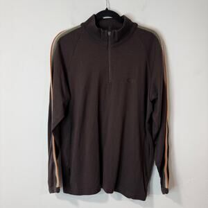 Icebreaker Men's Quarter Zip Merino Wool Pullover Dark Brown XL Stripe Retro